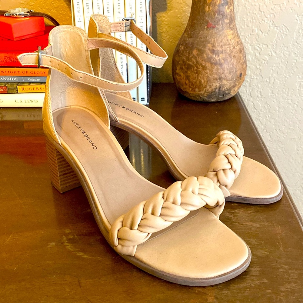Lucky Brand Tan Leather Heeled Sandals
